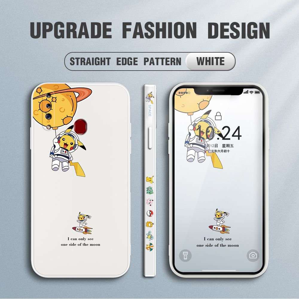 Jizetin for Samsung Galaxy A20S Case Side Design Phone Cover Cute Astronaut Pikachu Cover Square Edge Pattern Liquid Silicone Trend Case