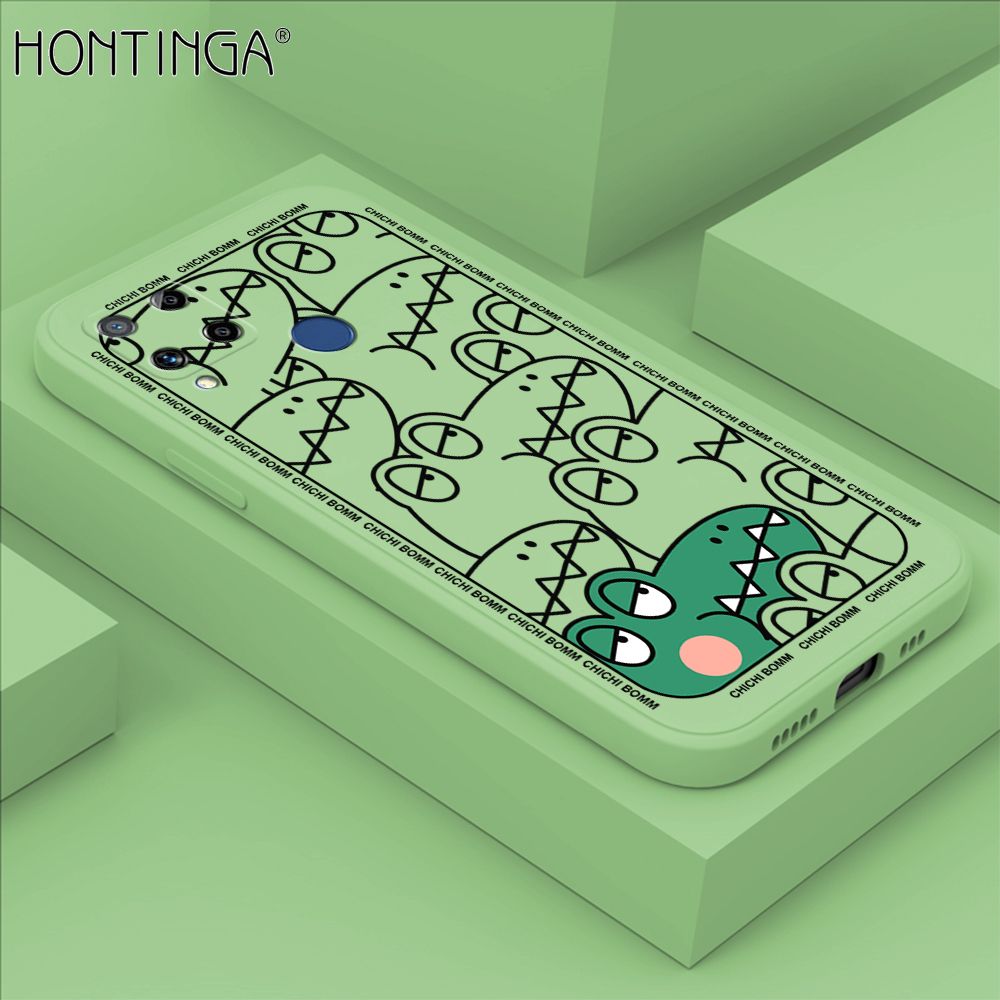 Hontinga for Realme C15 Case Cartoon Crocodile Alligator Phone Case Phone Case Soft Square Edge Silicone Cases Full Lens Cover Shockproof Protection Cover