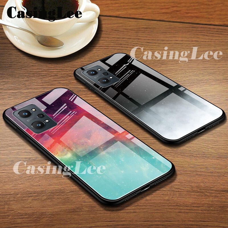 For Realme GT2 case Tempered Glass Protector Phone Cases Starry Sky Couple Phone Back cover for Realme GT2 Mirror Glass For girls and Boys