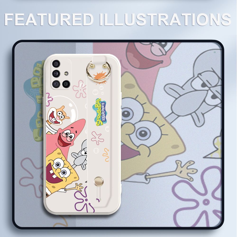 UCUC for Samsung Galaxy M51 Wrist Strap Case Funny Cartoon Sea Creatures Cover Ultra Thin Anti Fall Liquid Silicone Phone Case