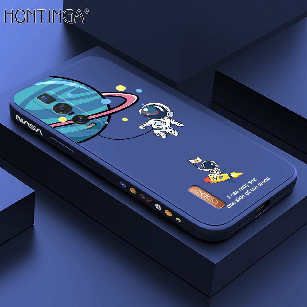 Hontinga for OPPO Find X2 Pro Case Cartoon Astronaut Side Design Back Cover Soft Square Edge Liquid Silicone Phone Cases