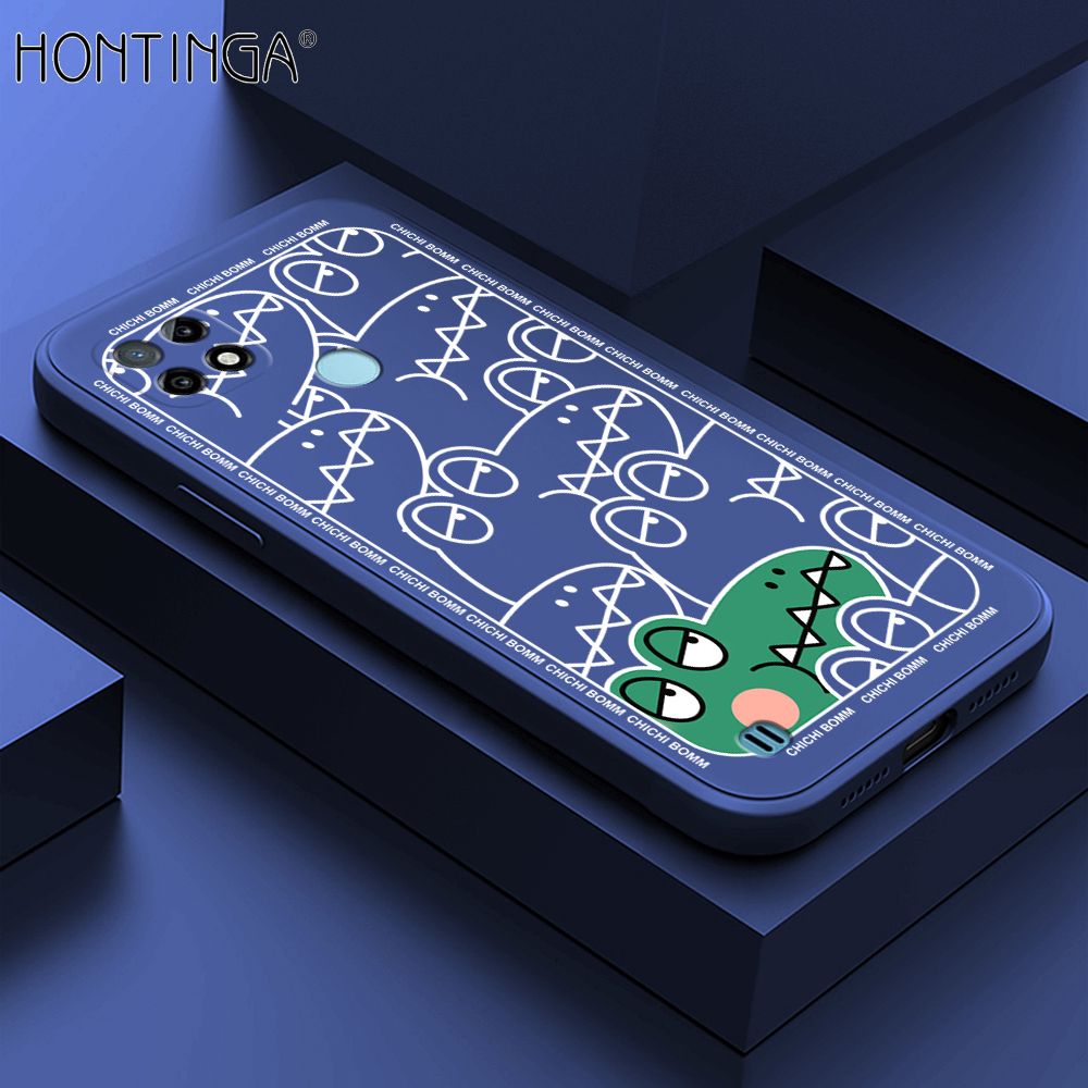 Hontinga for Realme C21 Case Cartoon Crocodile Alligator Phone Case Phone Case Soft Square Edge Silicone Cases Full Lens Cover Shockproof Protection Cover