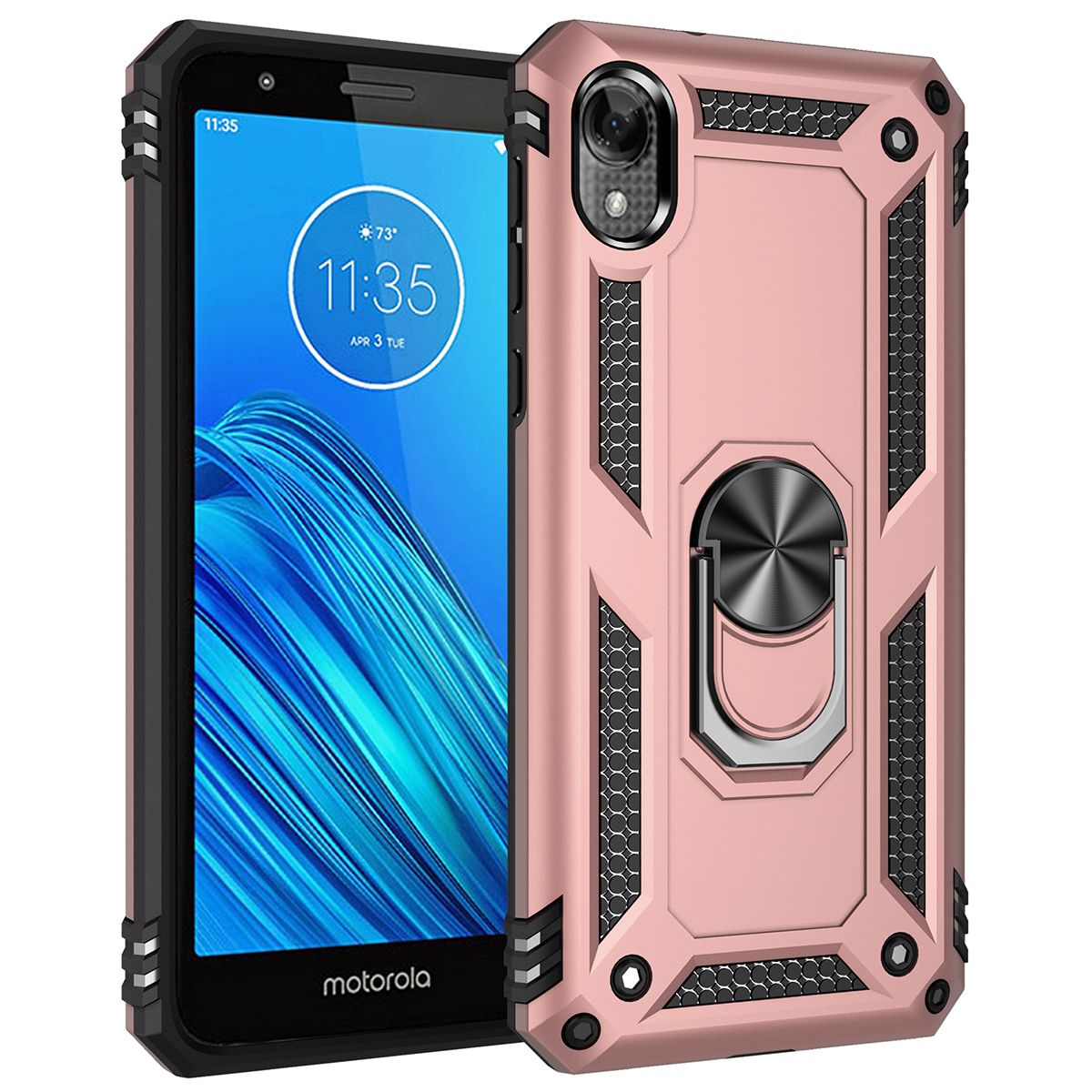 Shockproof Armor Case For Motorola Moto E6 Phone Case Car Ring Stand Bumper Silicone Back Cover