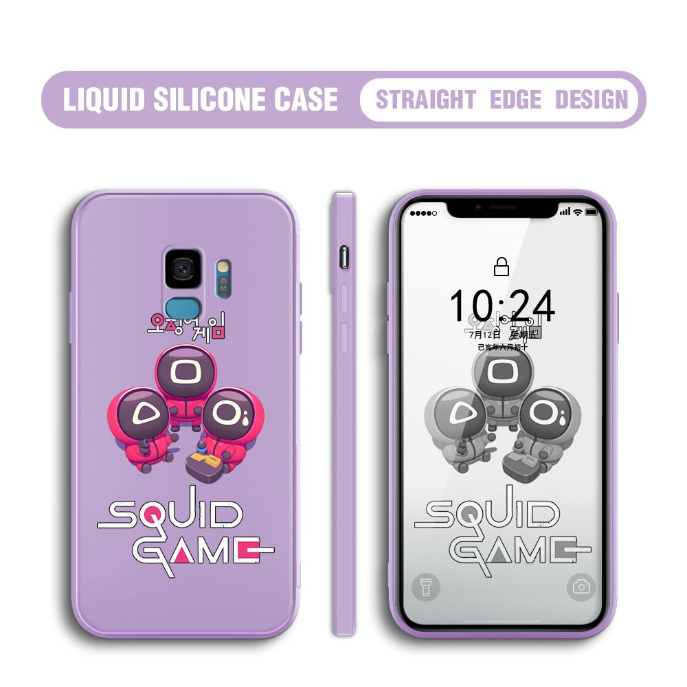 Jizetin for Samsung Galaxy S9 Case Cute Cartoon Cute Squid Character Phone Cover Square Liquid Silicone Shockproof Phone Protective Case