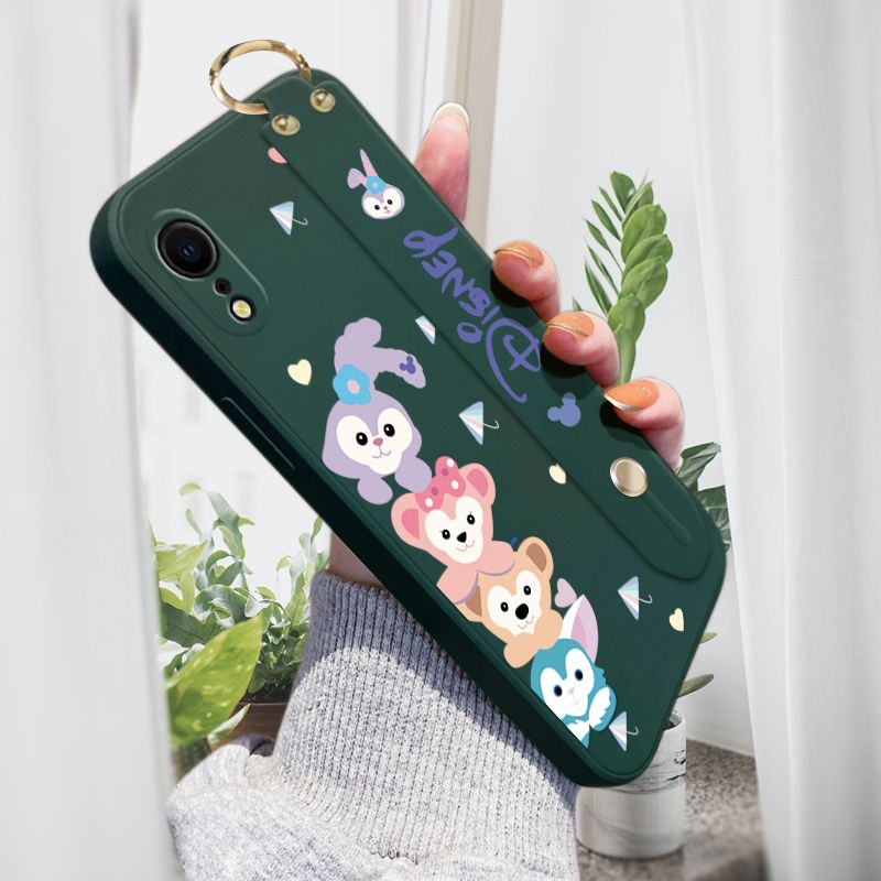 Jizetin for iPhone XR Wrist Strap Case Creative Cartoon Cute Bunny Cover Ultra Thin Anti Fall Liquid Silicone Phone Case