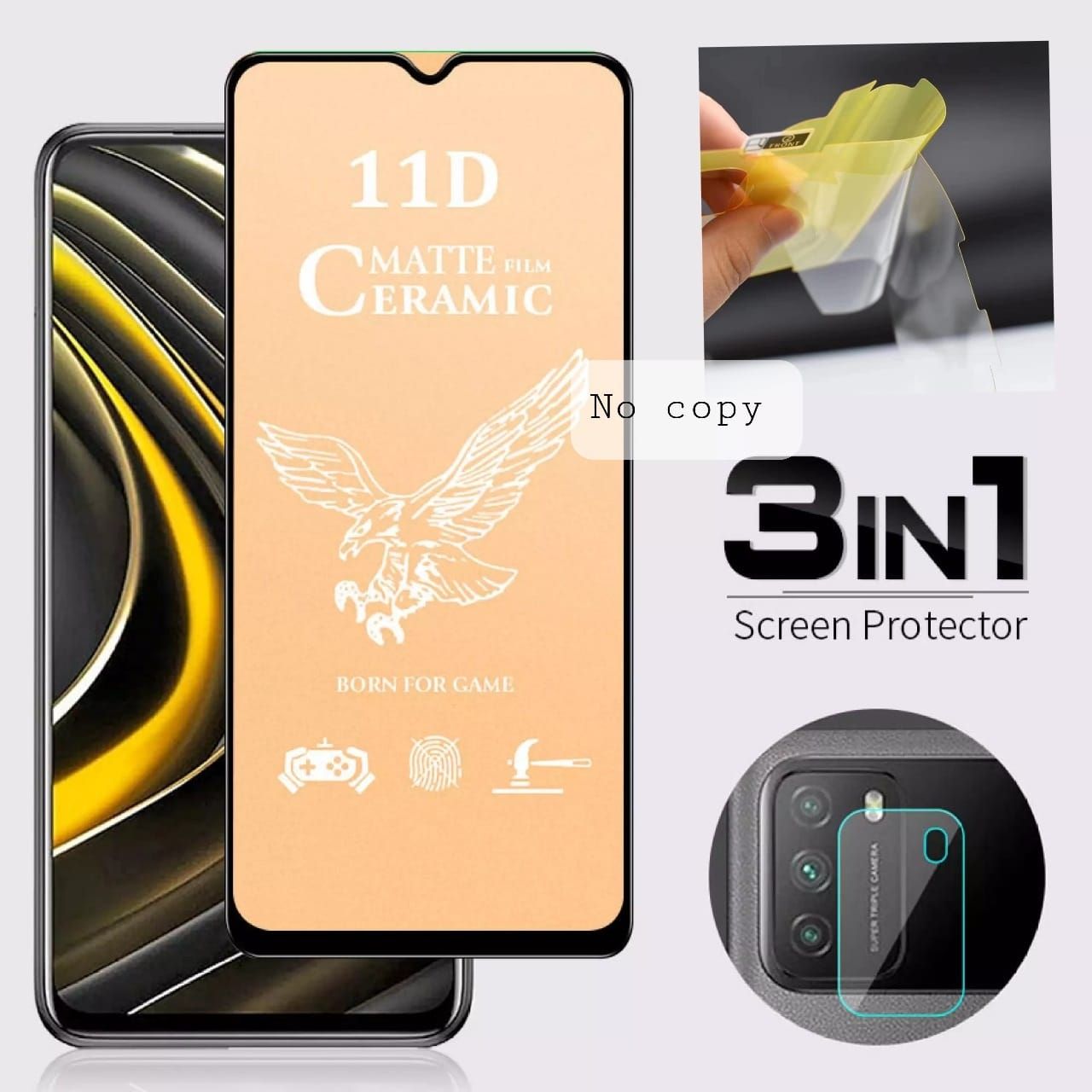 3-In-1 Soft Ceramic Matte Full Tempered Glass for Xiaomi Redmi Note 10 9 9s 8 7 Pro 9T 9A 9C 8 7A 6A Mi 9T Poco M3 X3 F3 Pro Camera LensScreen Protector Carbon Fiber Back Sticker Film