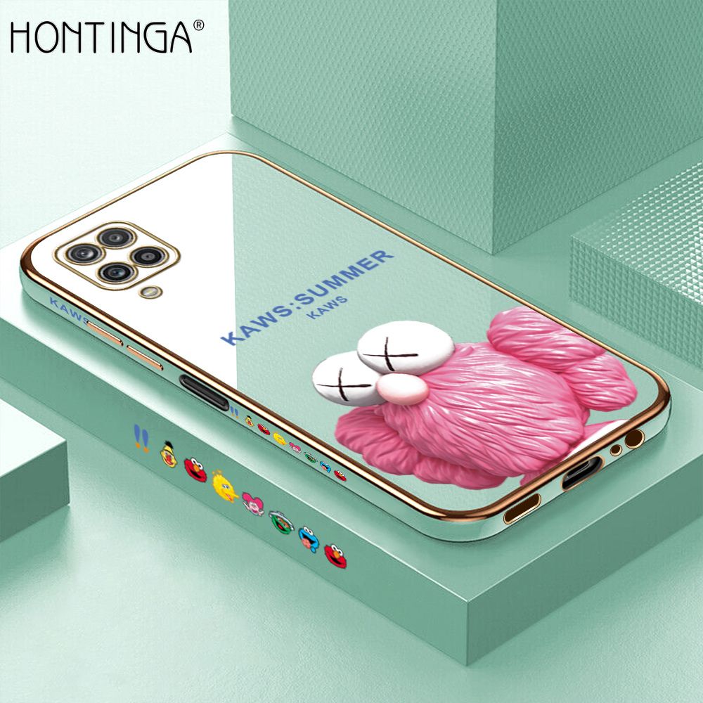 Hontinga for Samsung A12 5G Case Luxury 6D Plating Pink Doll Side Pattern Soft Back Cover Silicone Square Phone Cases