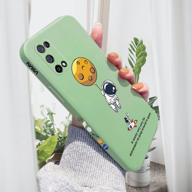 AMORVOR for Realme 7 5G Back Cover Cartoon Astronautn Side design Soft Case Liquid Silicone Phone Cases