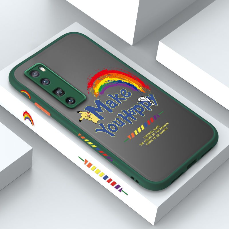 ZeroQiQi for Huawei Nova 7 Pro Case Creative Cartoon Rainbow Pikachu Side Printing Cover Frosted Ultra Thin Protective Anti Fall Phone Case