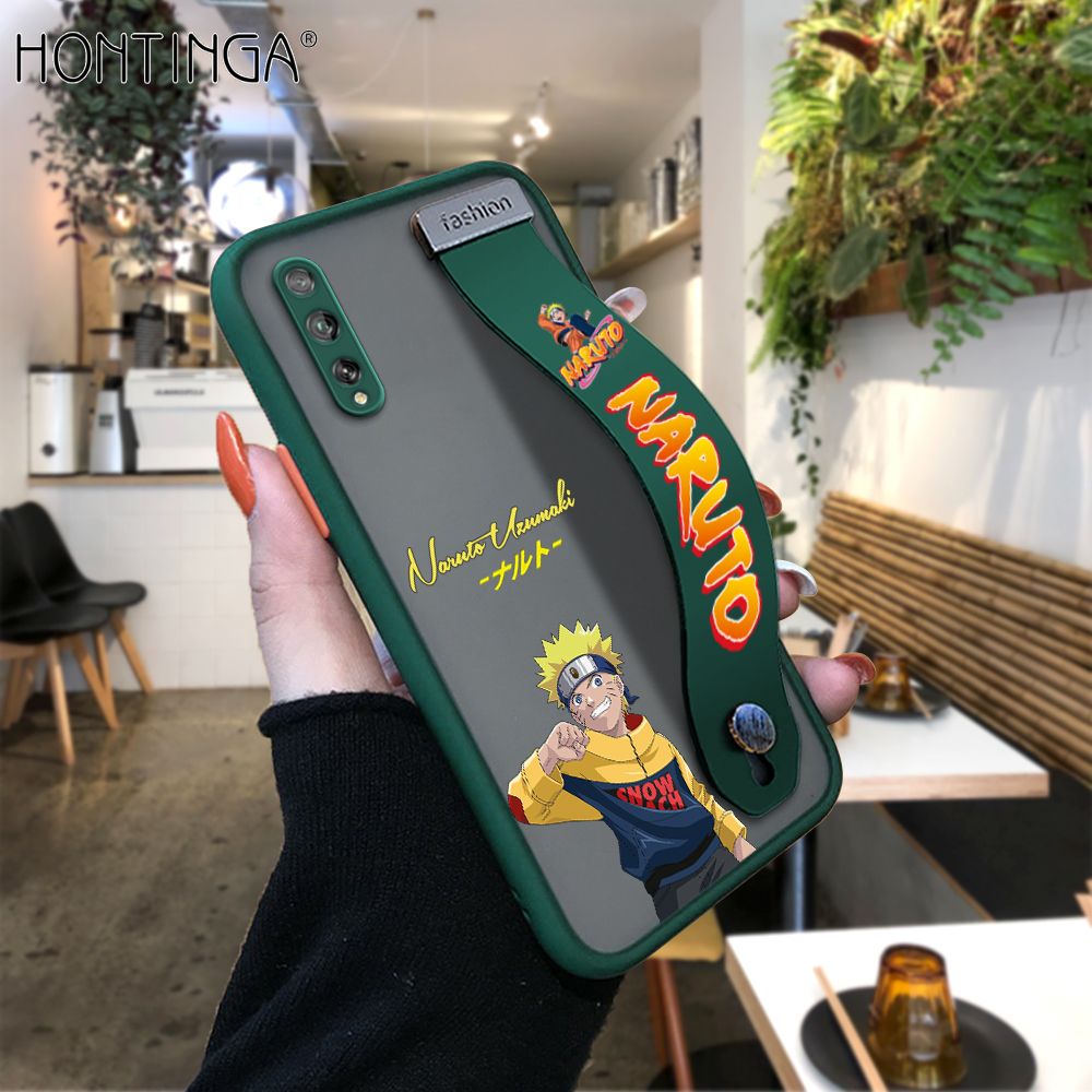 Hontinga for Huawei Y8P Back Cover With Wristband Uzumaki Naruto Phone Casee Full Lens Protection Thin Frosted Cases