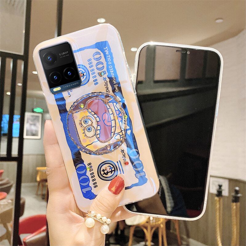 Phone Case VIVO Y21T Back Cover Case Blue-Ray Bling Glitter Cartoon SpongeBob Patrick Silicone Back Cover for VIVO Y21T Cases Cases
