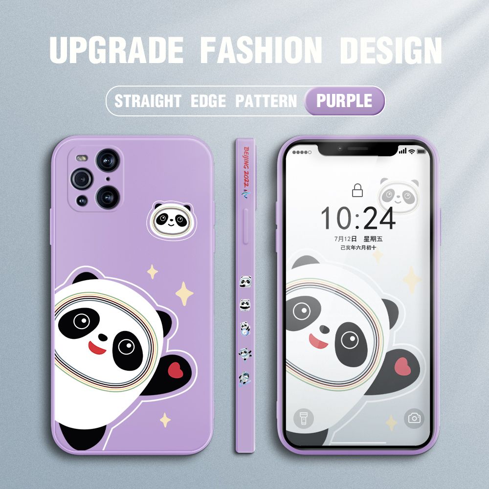 FHKL for OPPO Find X3 / Find X3 Pro Back Cover Bing Dwen Dwen Side design Soft Case Multicolor Liquid Silicone Phone Cases