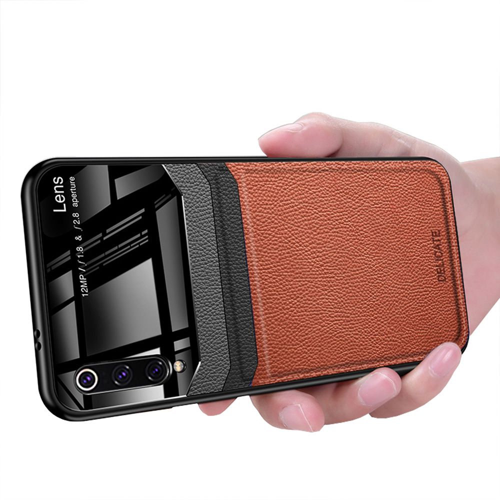 Casing for Xiaomi Mi 9 Pro Business Slim Litchi Skin Anti-slip TPU Bumper Hybrid Glass Lens Protective Case Cover