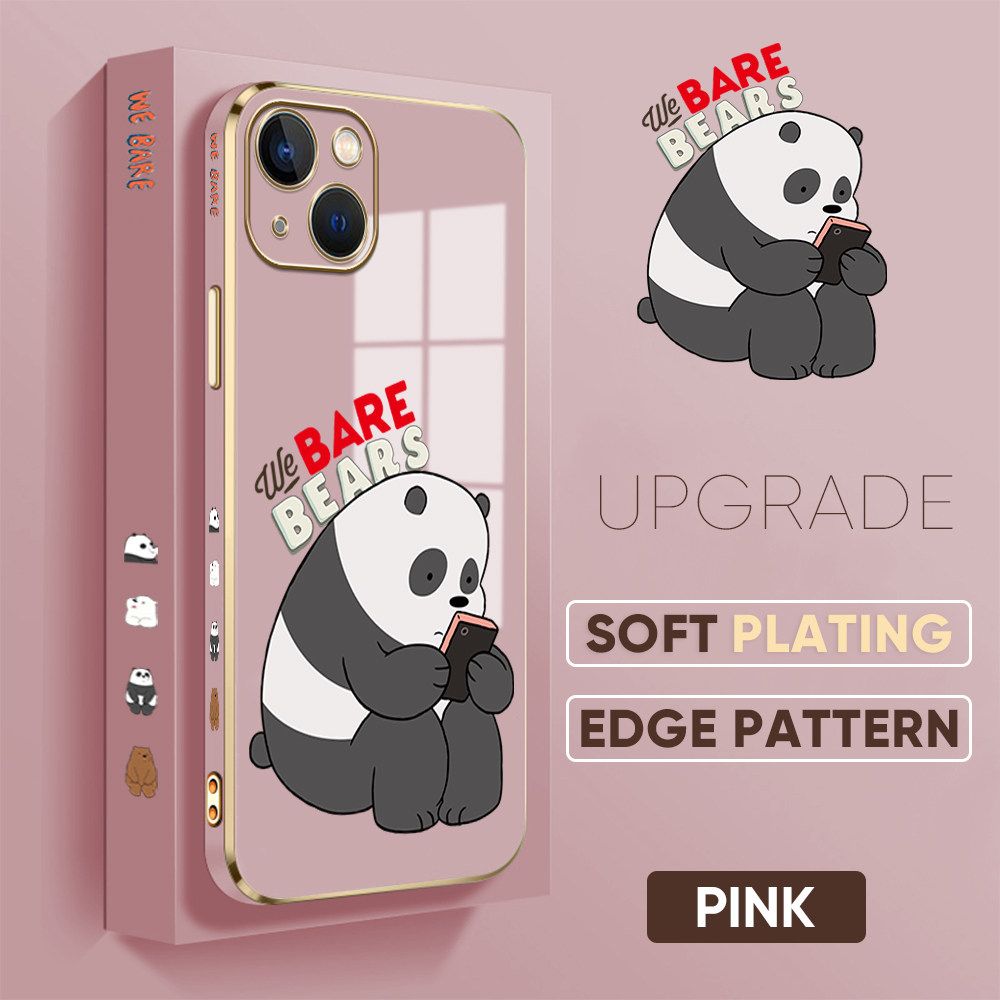 TA for iPhone 13 Back Cover + Free Lanyard Panda Reading Luxury 6D Plating Case Side Pattern Soft Silicone Square Phone Cases