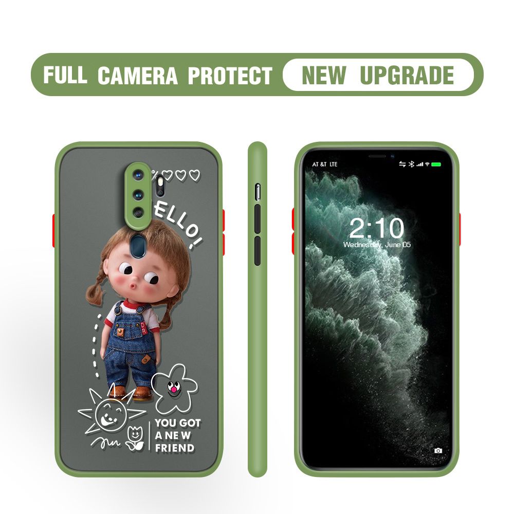 Hontinga for OPPO A5 2020 / A9 2020 Case Cute Cartoon Little Girl Cover Camera Shockproof Protection Case Edge Frosted Transparent Phone Cover