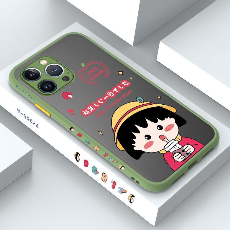 ZeroQiQi for iPhone 13 Pro Case Chibi Maruko Side Printing Cover Frosted Ultra Thin Protective Anti Fall Phone Case