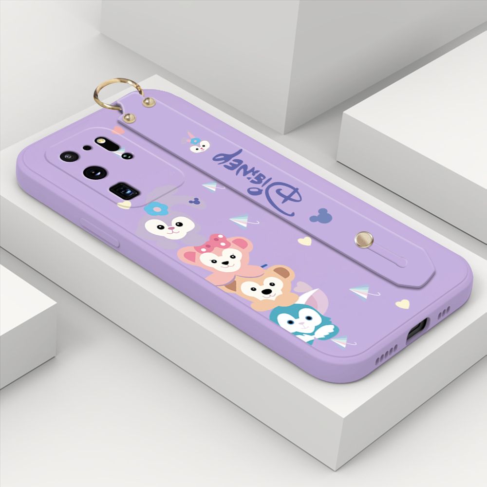 ZeroQiQi for Samsung Galaxy S20 Ultra Wrist Strap Case INS Cute Style Creative Cartoon Rabbit and Fox Cover Thin Square Edge Liquid Silicone Phone Case