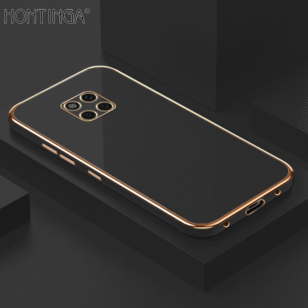 Hontinga for Huawei Mate 20 Pro Back Cover + Free Lanyard Luxury 6D Plating Frame Shiny Bling Case Soft Silicone Square Phone Cases