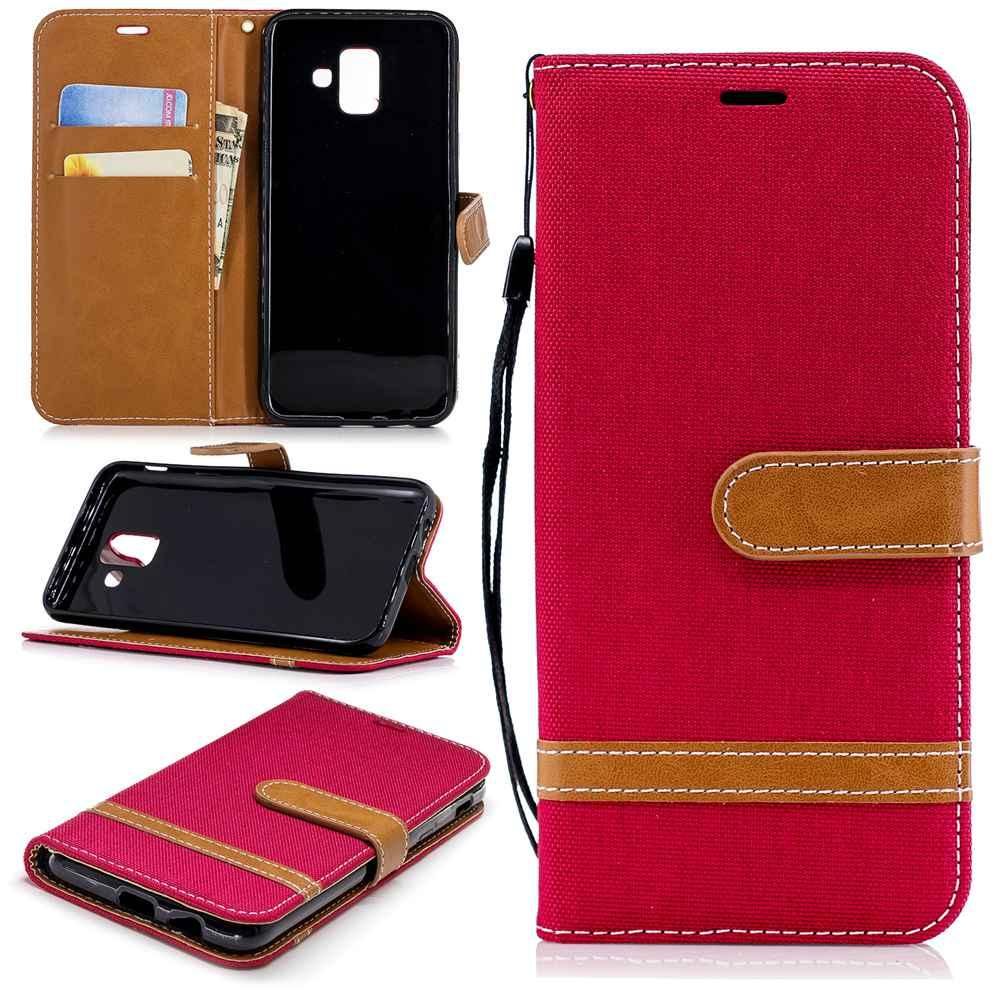 Maxlaber Case For Samsung Galaxy A6  Denim Premium Design Stand Flip PU Wallet Leather Case Cover - Purple