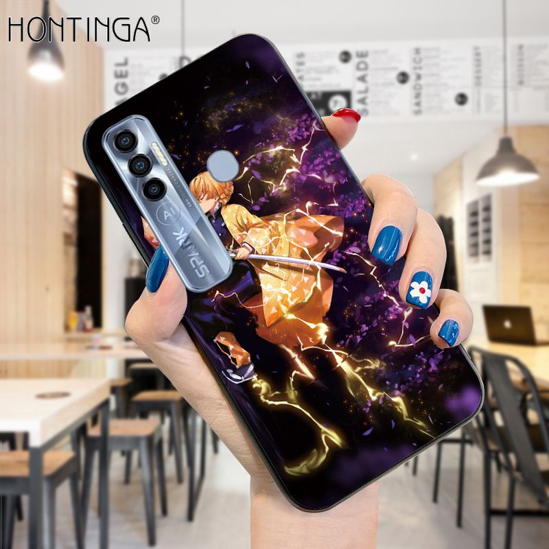 Hontinga for Tecno Spark 7 Pro Back Cover Cartoon Anime Demon Slayer Case ShockProoof Soft Silicone TPU Phone Cases