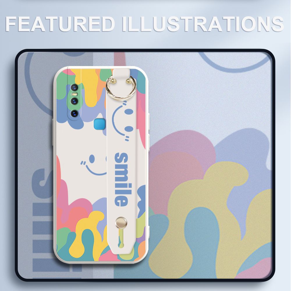 UCUC for Vivo V15 Wrist Strap Case INS Style Soft Candy Color Splash Ink Cover Ultra Thin Anti Fall Liquid Silicone Phone Case
