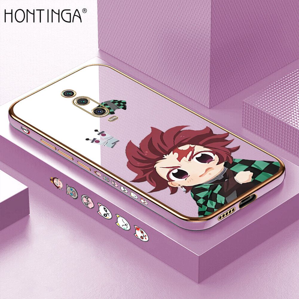 Hontinga for Redmi K20 / K20 Pro / Xiaomi Mi 9T / 9T Pro Back Cover + Free Lanyard Luxury 6D Plating Cartoon Anime Tanjirou Side Pattern Case Soft Silicone Square Mobile Cover