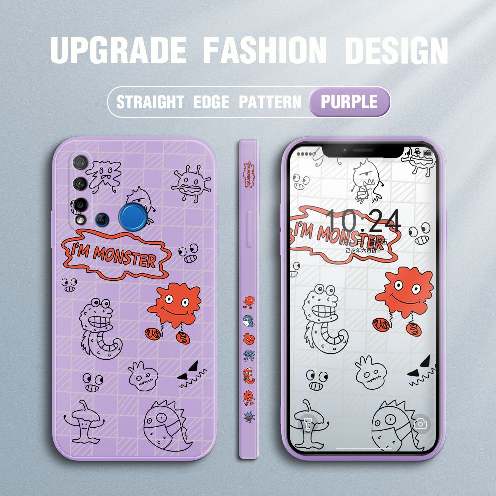 Jizetin for Huawei Nova 5i Case Side Design Phone Cover Printed Text “I Am Monster ” Cover Square Edge Pattern Liquid Silicone Trend Case