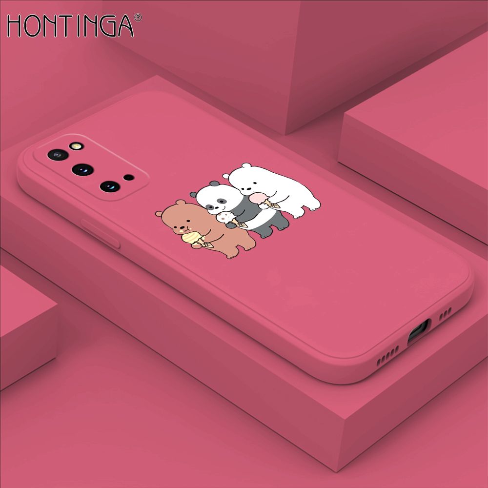 Hontinga for Samsung Galaxy S20 Case Cute Cartoon Bear  Phone Case Soft Square Edge Silicone Cases Full Lens Cover Shockproof Protection Cover