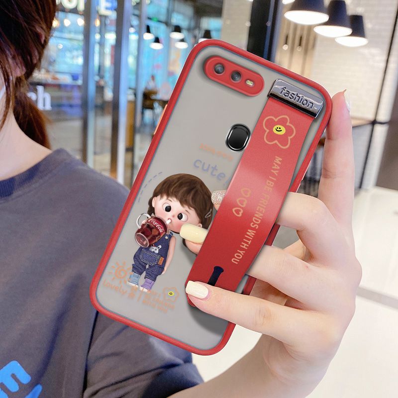 UCUC for OPPO A7 Wrist Strap Case Girl Drinking Cola Wristband Printing Cover Shockproof Ultra Thin Phone Case