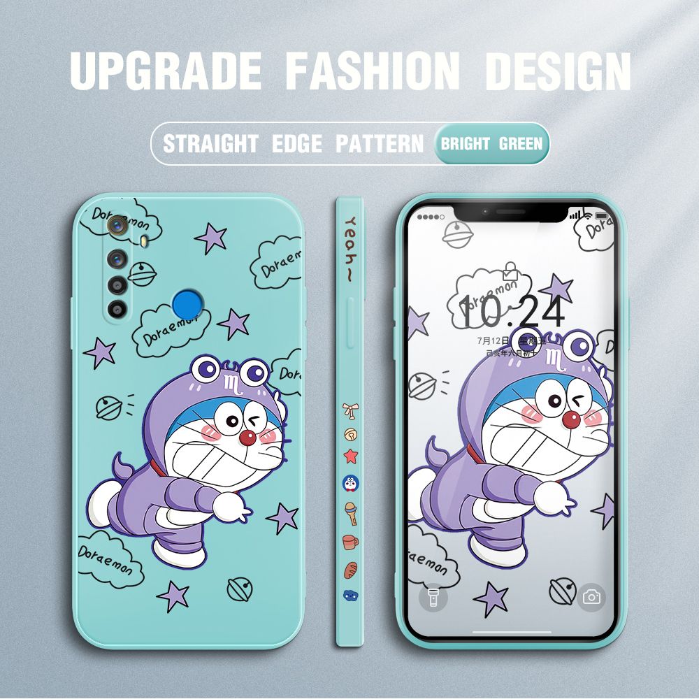 Jizetin for Realme 5 5i 5S / Realme 6i Case Cute Cartoon Purple Doraemon Anime Side Design Phone Case Ultra Soft Edge Pattern Liquid Silicone Phone Cases