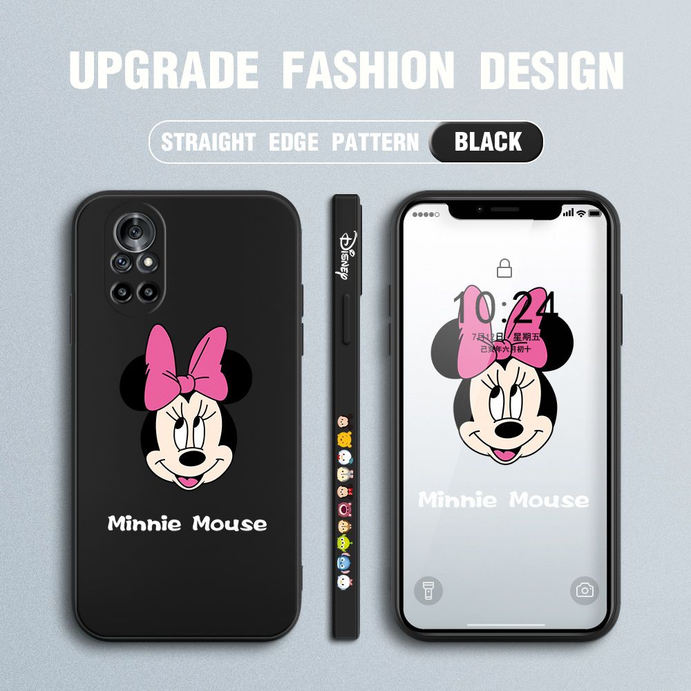 Jizetin for Huawei Nova 8 Case Minnie Mickey Mouse Design Side Design Phone Case Square Edge Pattern Liquid Silicone Cases Full Cover Camera Shockproof Protective Case