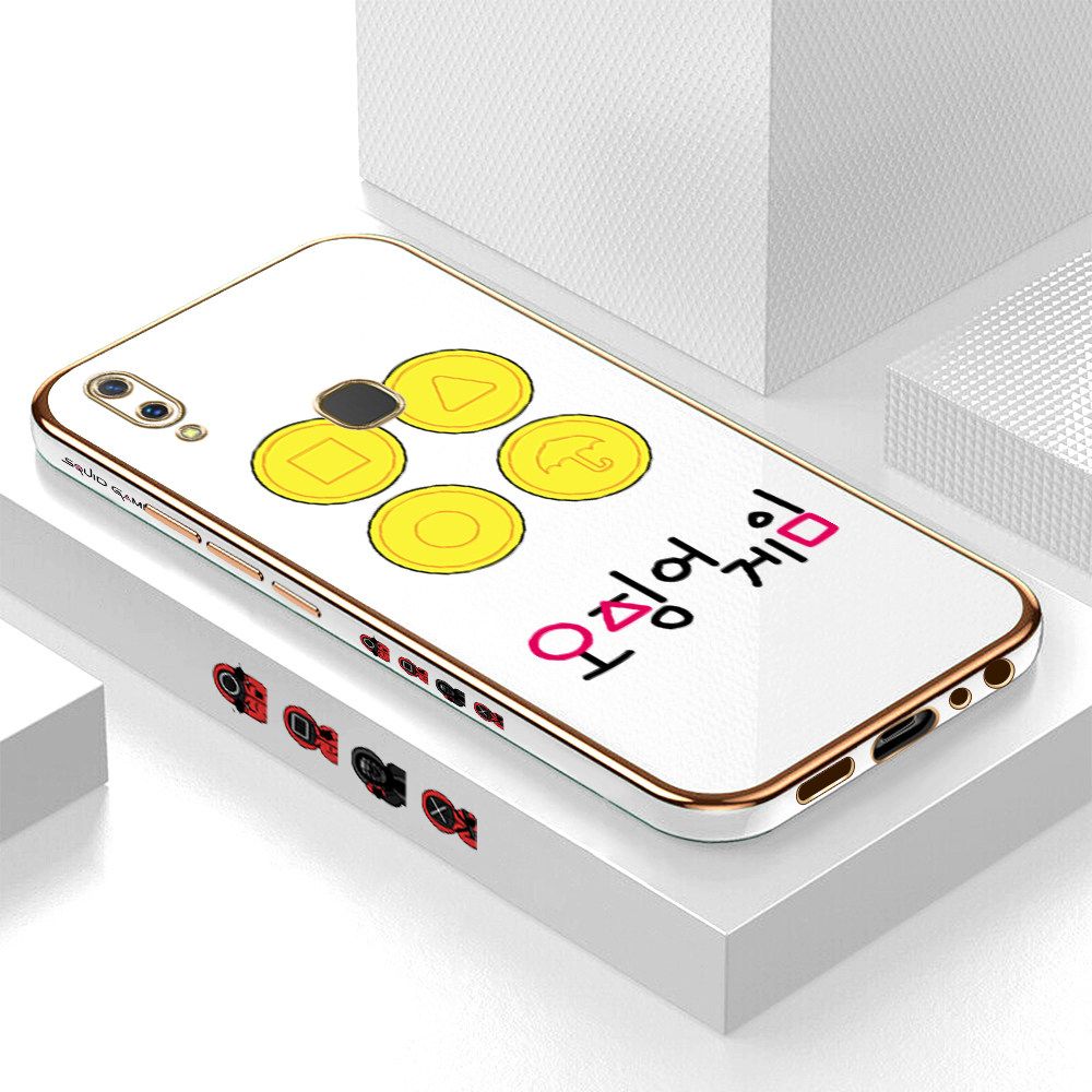 Luxury 6D Plating Soft Casing Silicone Square Frame Phone Case For Vivo V9 Case Shiny Bling Back Cover Popular Game Patterns Square Edge Pattern Design Soft Case + Free Lanyard