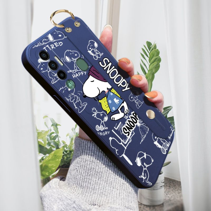 Jizetin for Tecno Spark 7 Pro / Camon 17 Back Cover Pajamas Snoopy Wrist Strap Phone Case Candy Color shock proof Protective Phone Cases
