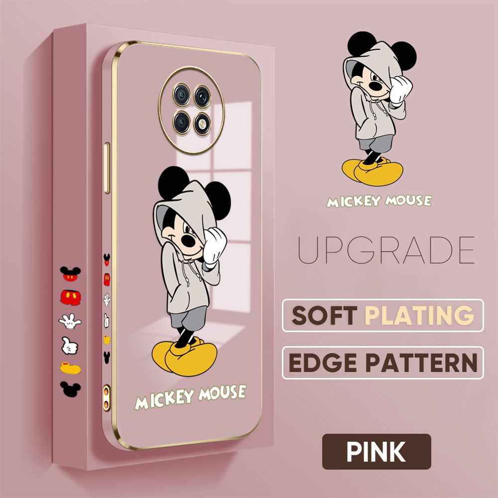 TA for Redmi Note 9T Back Cover + Free Lanyard Handsome Mouse Luxury 6D Plating Case Side Pattern Soft Silicone Square Phone Cases