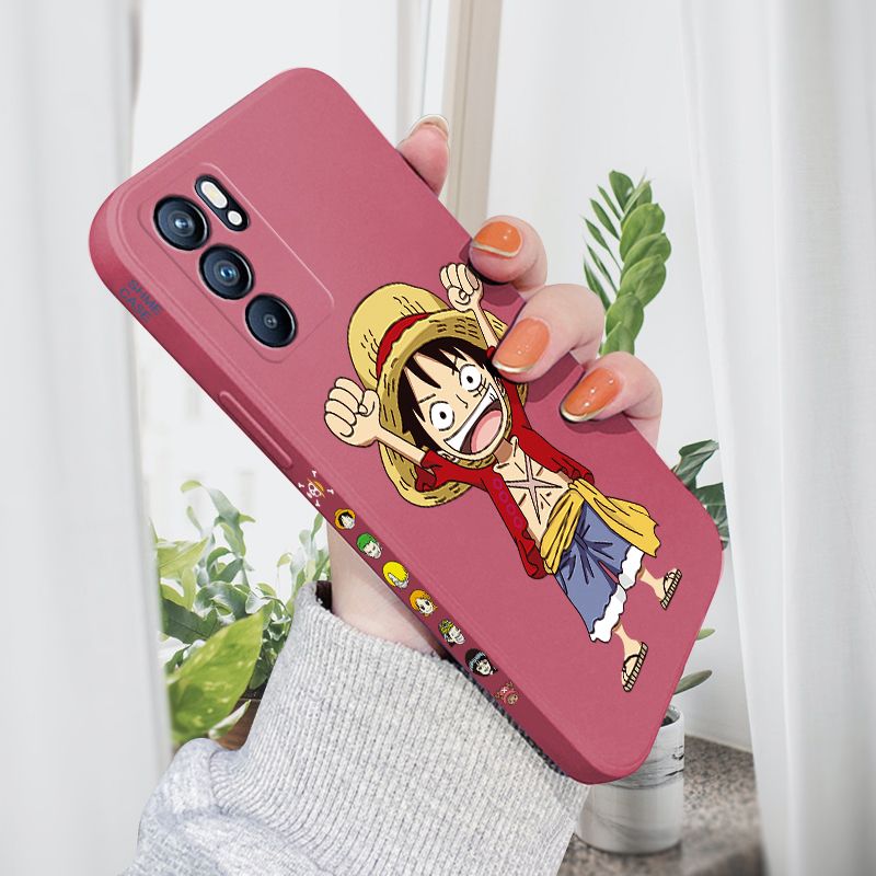 AMORVOR for OPPO Reno6 5G Back Cover Anime One-Piece Luffy Side design Soft Case Liquid Silicone Phone Cases