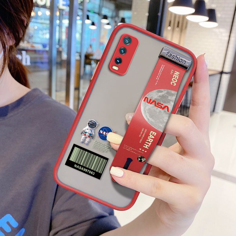 UCUC for VIVO Y12A Wrist Strap Case Creative Cartoon Astronaut Wristband Printing Cover Shockproof Frosted Phone Case