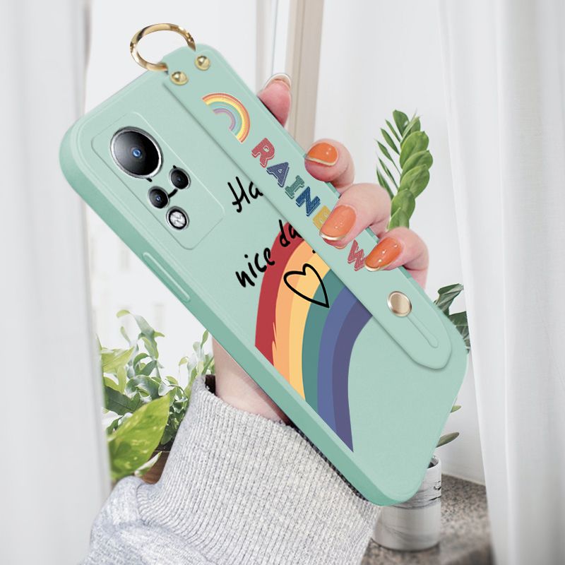 Jizetin for Infinix Note 11 Back Cover Rainbow Smile Girls Wrist Strap Phone Case Candy Color shock proof Protective Phone Cases