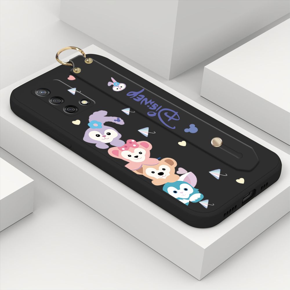 ZeroQiQi for OPPO A74 Wrist Strap Case INS Cute Style Creative Cartoon Rabbit and Fox Cover Thin Square Edge Liquid Silicone Phone Case