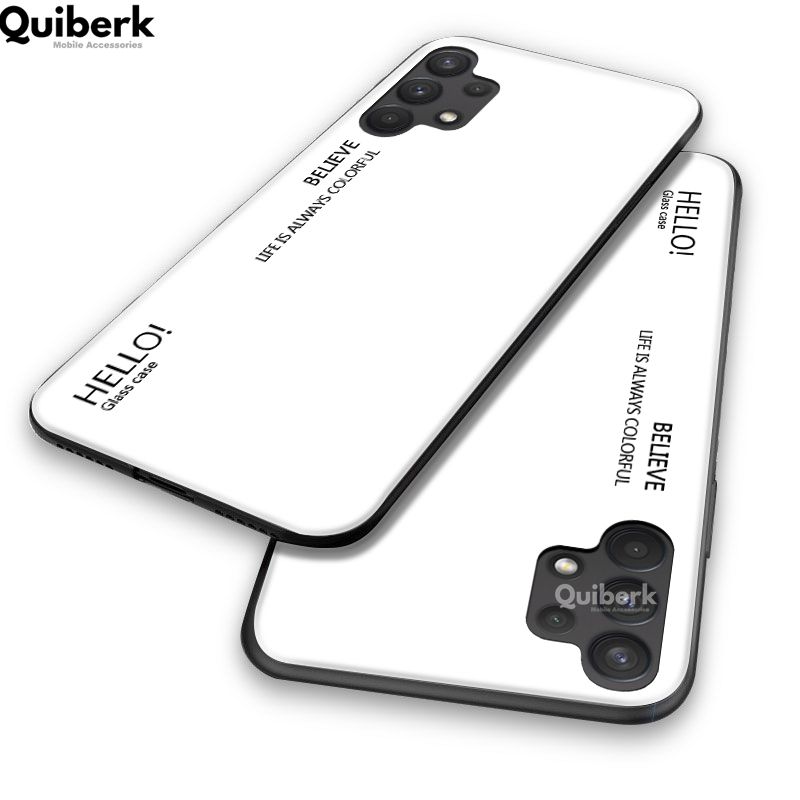 Quiberk for Samsung Galaxy A32 4G Tempered Glass Hard Case Gradient Color Back + Soft Frame Shockproof Phone Cover