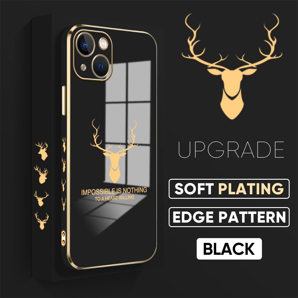 TA for iPhone 13 Mini Back Cover + Free Lanyard Simple Antlers Luxury 6D Plating Case Side Pattern Soft Silicone Square Phone Cases
