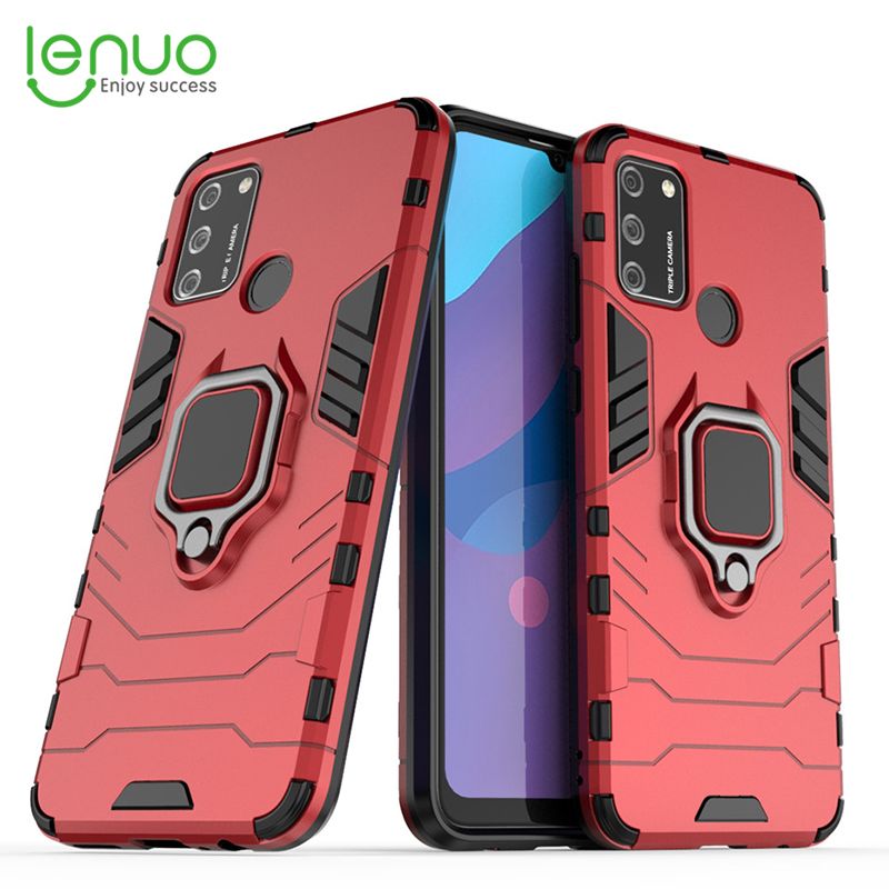 Lenuo Phone Case for Huawei Honor Play 9A Silicone PC Metal Ring Holder Cover