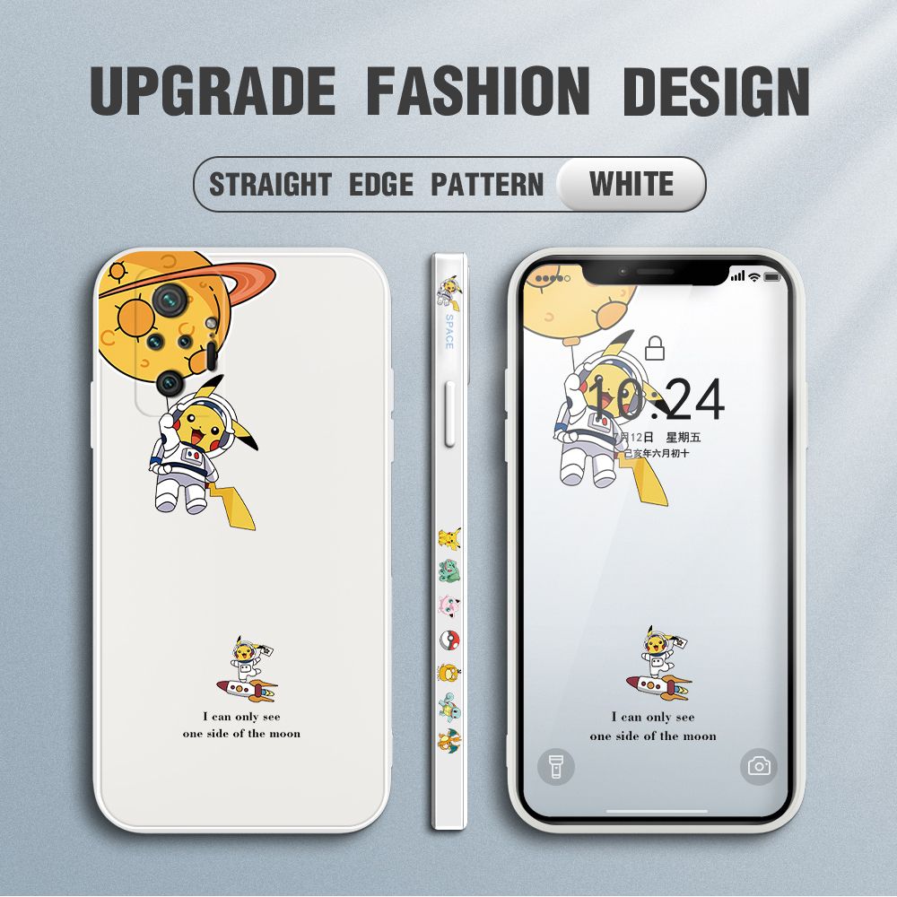 Jizetin for Xiaomi Redmi Note 10 Pro / Note 10 Pro Max Case Side Design Phone Cover Cute Astronaut Pikachu Cover Square Edge Pattern Liquid Silicone Trend Case