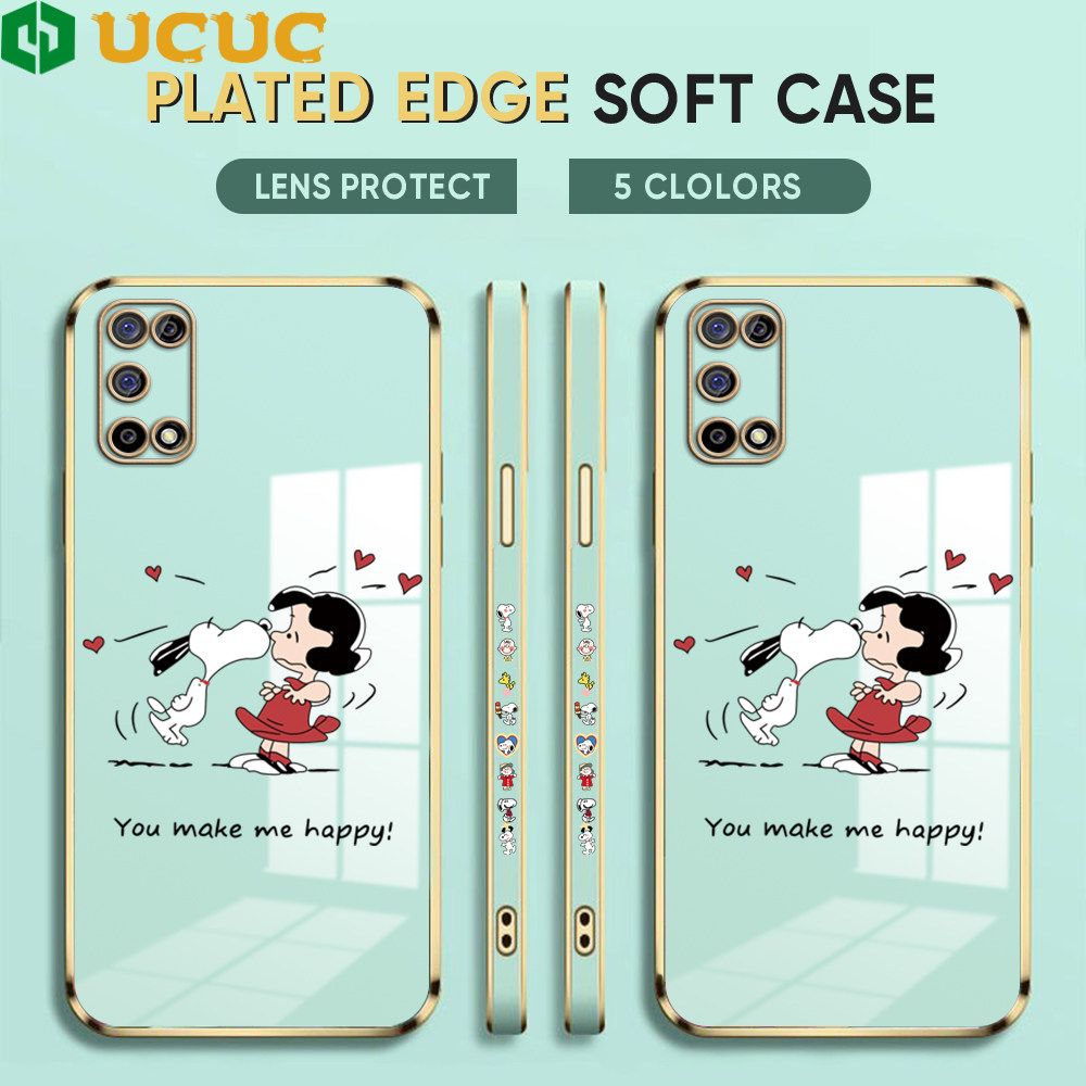 UCUC for Realme 7 5G Back Cover + Free Lanyard Happy Puppy Luxury 6D Plating Case Side Pattern Soft Silicone Square Phone Cases