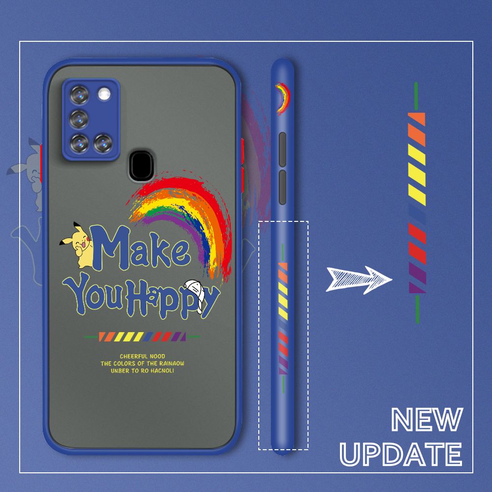 UCUC for Samsung Galaxy A21S Back Cover Rainbow Pikachu Side Printed Design Phone Case Ultra Thin Frosted Cover Shockproof Phone Cover