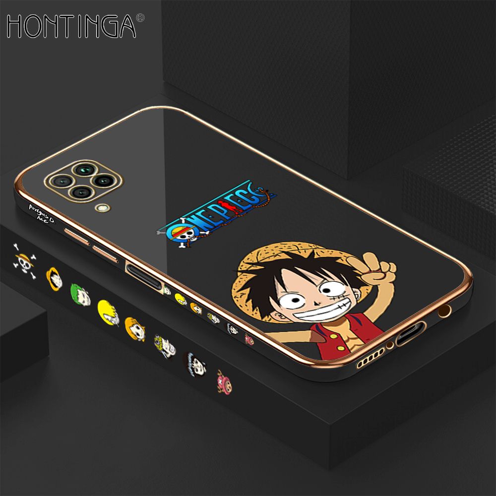 Hontinga for Huawei Nova 7I Back Cover + Free Lanyard Luxury 6D Plating Anime Cartoon Happy Luffy Side Pattern Case Soft Silicone Square Mobile Cover