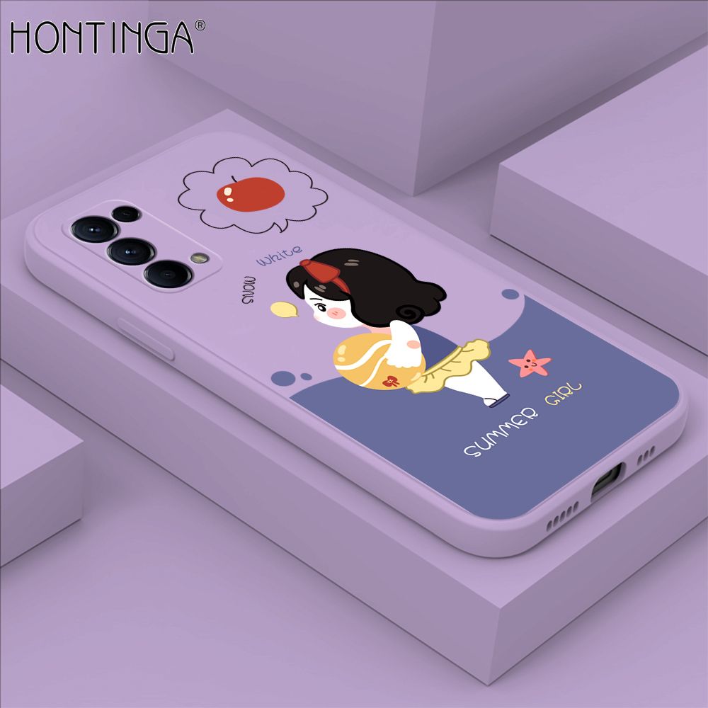 Hontinga for OPPO Reno 5 Pro 5G Case Cute Cartoon Girl Phone Case Phone Case Soft Square Edge Silicone Cases Full Lens Cover Shockproof Protection Cover