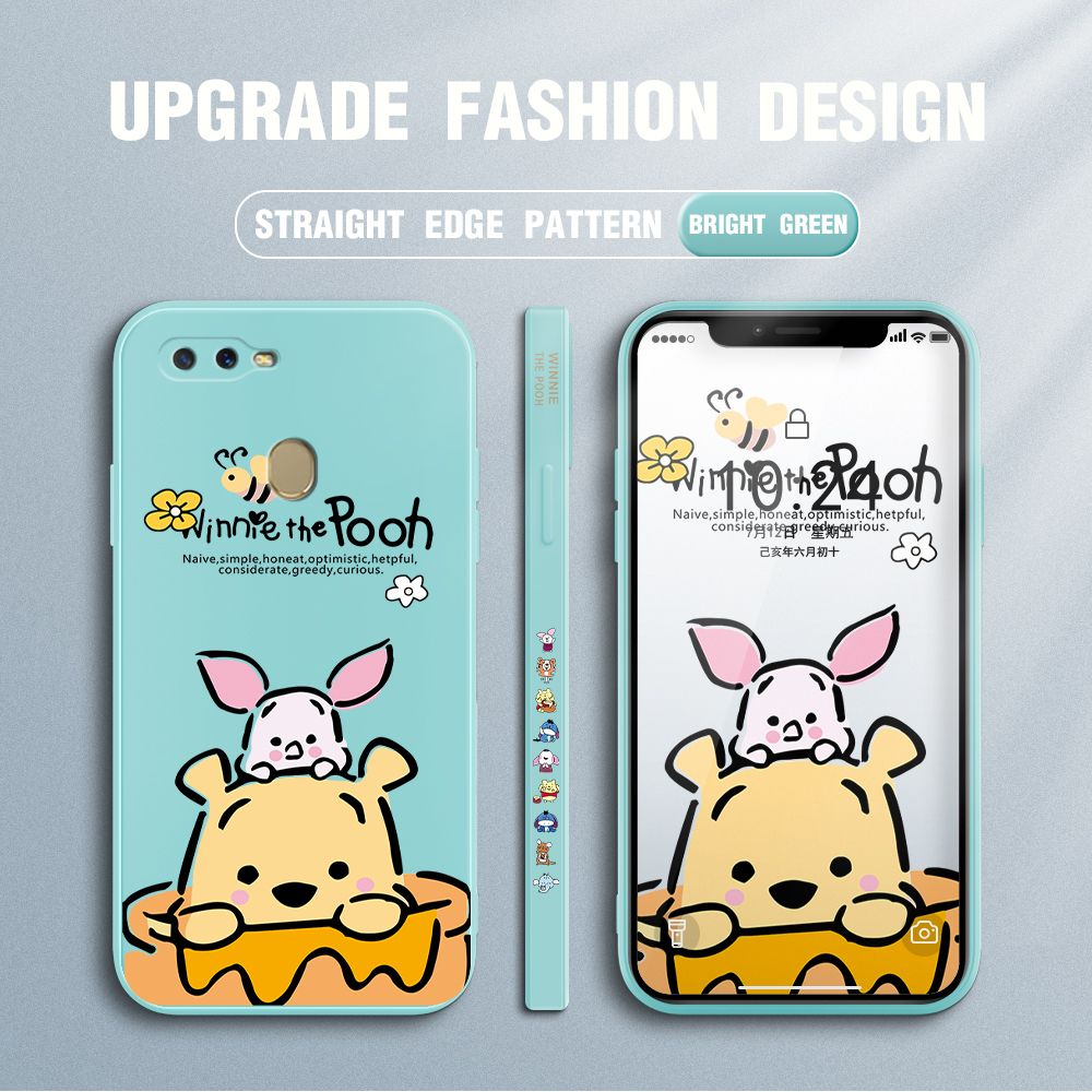 Jizetin for OPPO A7 Case Side Design Phone Cover Lovely Cartoon Pooh Bear Cover Square Edge Pattern Liquid Silicone Trend Case