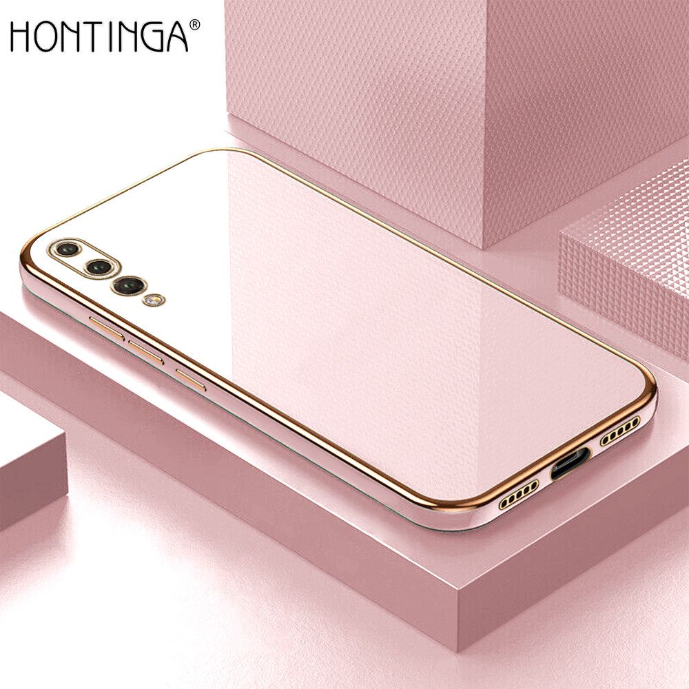 Hontinga for Huawei P20 Pro Luxury 6D Plating Soft Casing Silicone Square Frame Phone Case Shiny Bling Back Cover