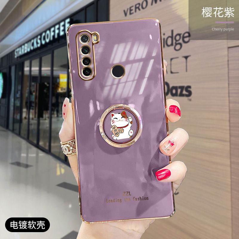 For Xiaomi Redmi Note 8 Cover + Ring Holder Stand Shiny Plating Square Bumper Phone Case Lens Protection Soft Silicone Shockproof Protective Back Cover