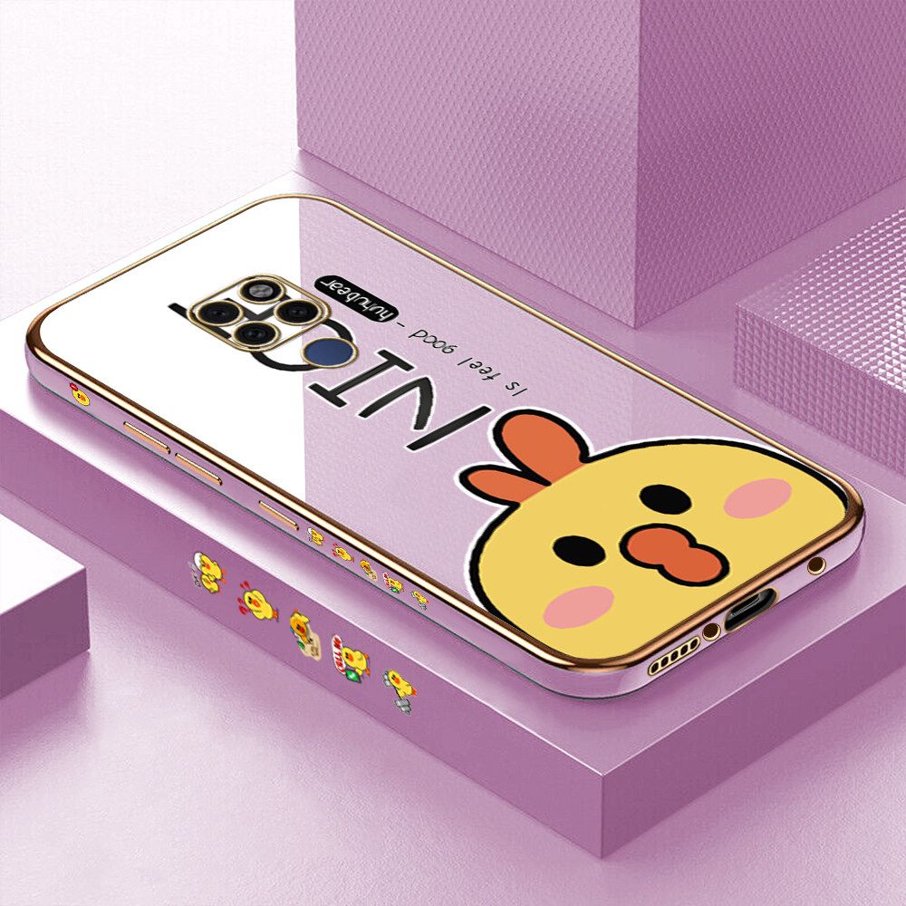 Luxury 6D Plating Case for Huawei Mate 20 Cute Cartoon Chicken Side Pattern Back Cover Soft Silicone Square Frame Shiny Bling Phone Cases + Free Lanyard